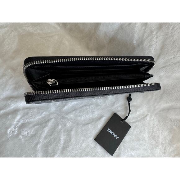 Brand New DKNY Black VELA Animal Print Medium Zip Around Wallet Msrp $98 - Picture 2 of 4